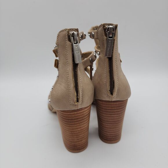 Bcbgeneration Chasta Strappy Sandals Size 9.5M Tan Block Heel Caged Studded - Picture 3 of 13